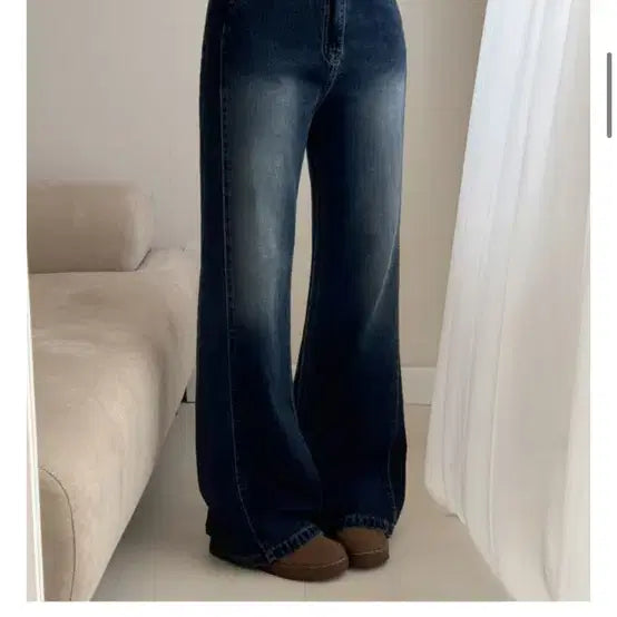 [BUNJANG] SusuHari Cut-Out Wide Denim Pants Dark Blue / 수수하리 절개 와이드 데님 팬츠 S  진청