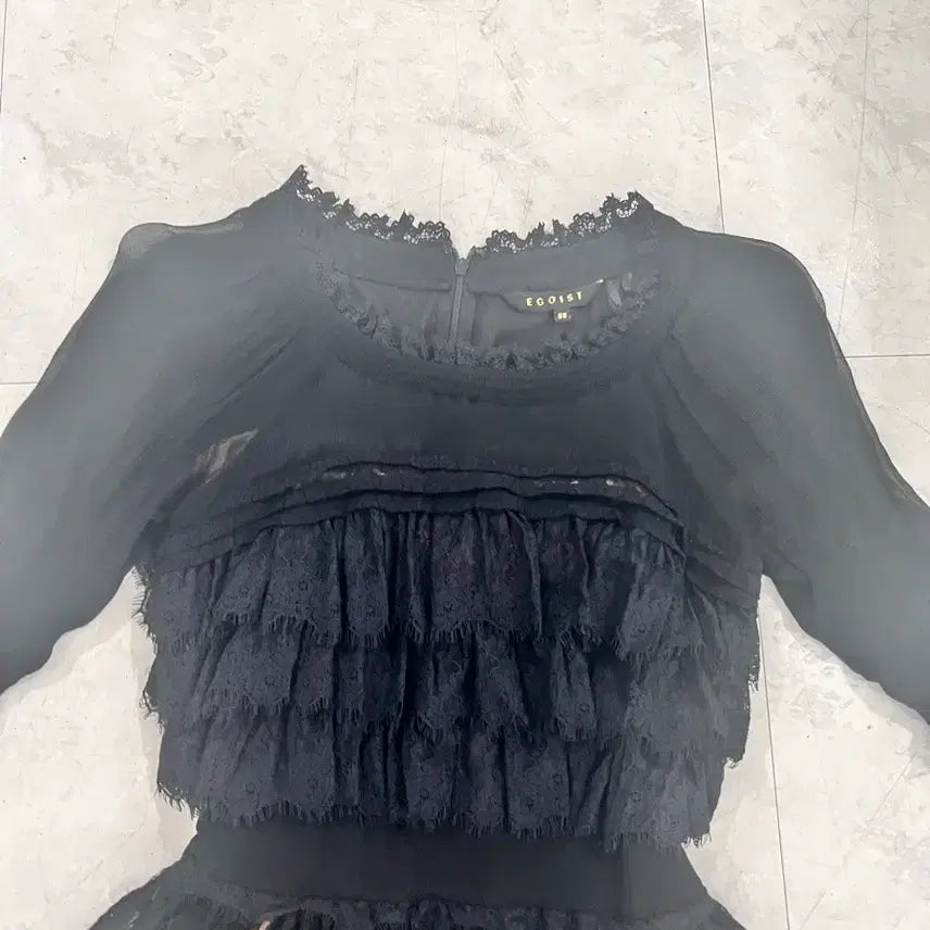 [BUNJANG] Egoist Lace See-Through Flare Dress Black / 정품 에고이스트 레이스 시스루 플레어 원피스 블랙