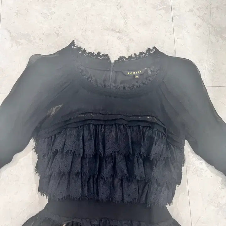 [BUNJANG] Egoist Lace See-Through Flare Dress Black / 정품 에고이스트 레이스 시스루 플레어 원피스 블랙