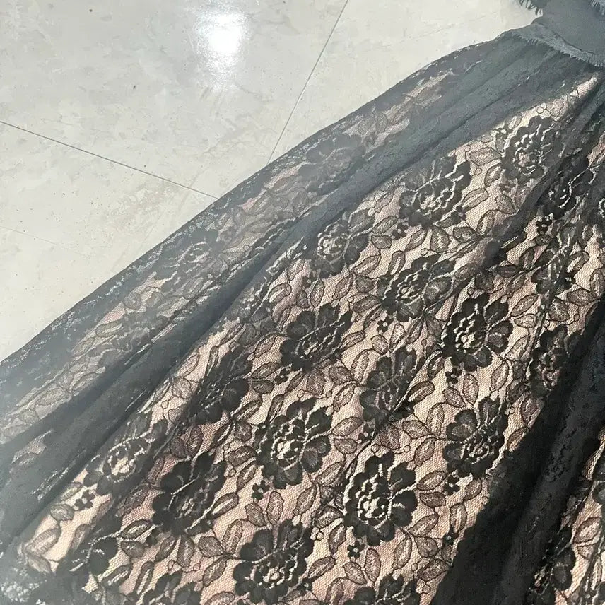 [BUNJANG] Egoist Lace See-Through Flare Dress Black / 정품 에고이스트 레이스 시스루 플레어 원피스 블랙