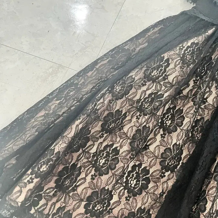 [BUNJANG] Egoist Lace See-Through Flare Dress Black / 정품 에고이스트 레이스 시스루 플레어 원피스 블랙