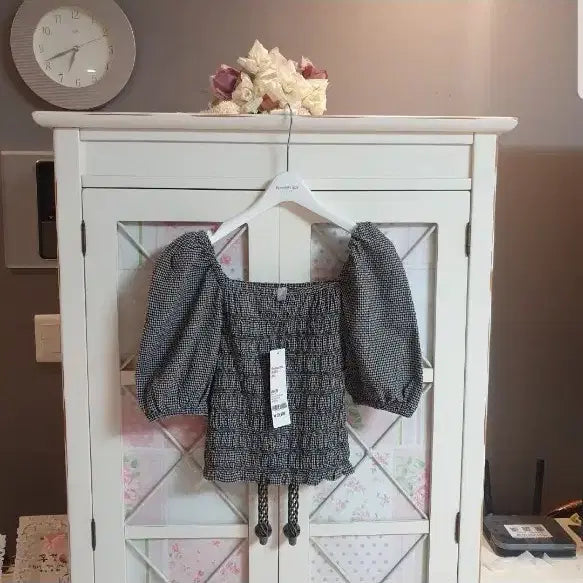 [BUNJANG] 8seconds Check Puff Sleeve Blouse / 에잇세컨즈 체크 퍼프 블라우스/55 새상품