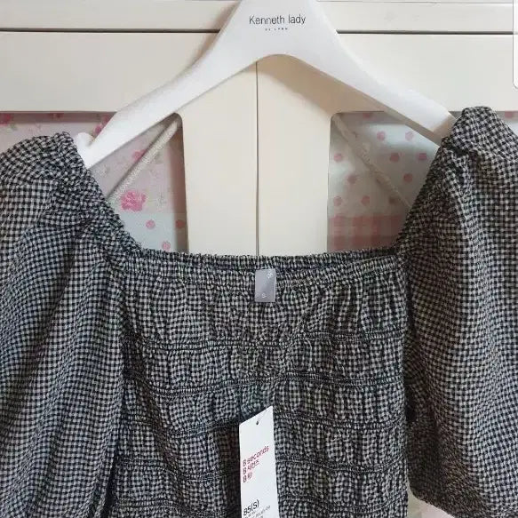 [BUNJANG] 8seconds Check Puff Sleeve Blouse / 에잇세컨즈 체크 퍼프 블라우스/55 새상품