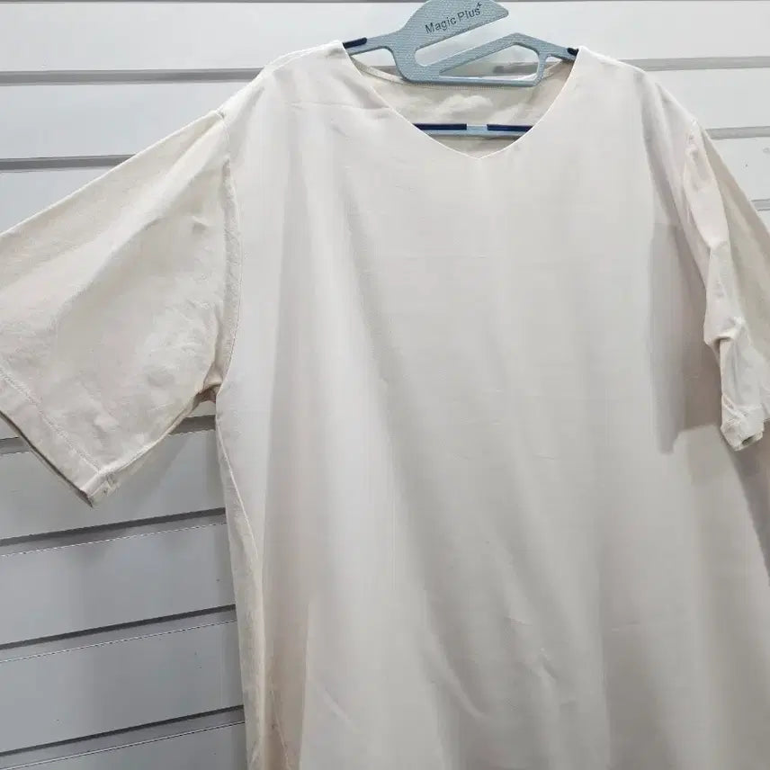[BUNJANG] Beige Cotton Blend Color Block Blouse Size 99 / 연베이지 면혼방 배색 블라우스 99/보물찾기천사