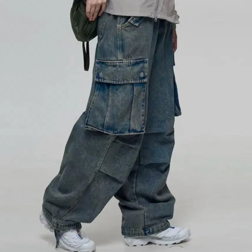 [BUNJANG] Chicks Point Cargo Denim Pants (Medium Blue) / 칙스 포인트 카고 데님 팬츠 중청