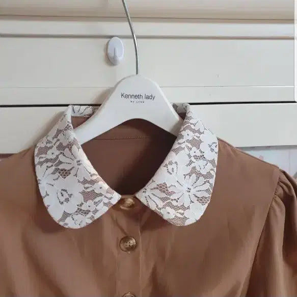 [BUNJANG] Lace Collar Brown Long Dress - Size 55 / 레이스 카라 브라운 롱원피스/55 새상품