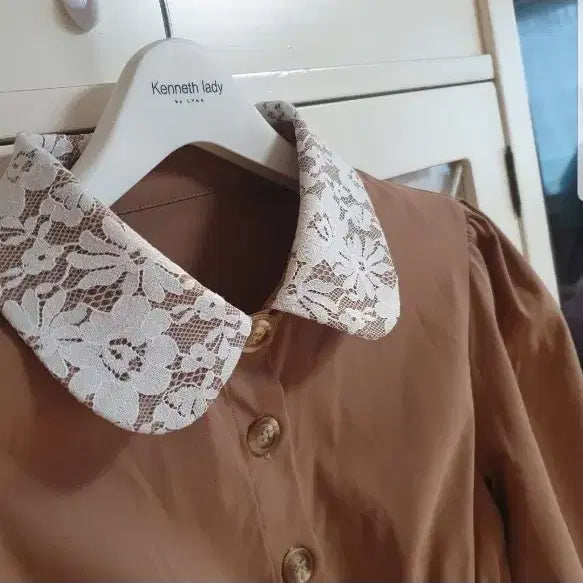 [BUNJANG] Lace Collar Brown Long Dress - Size 55 / 레이스 카라 브라운 롱원피스/55 새상품