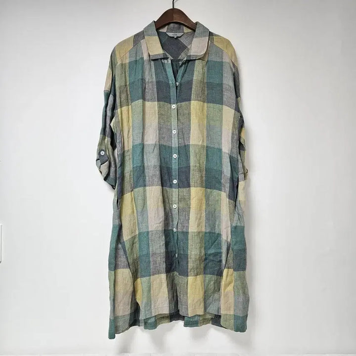 [BUNJANG] isae Linen Check Shirt Dress Long Shirt Style / 이새 isae 체크 셔츠 린넨 원피스 롱 남방 스타일