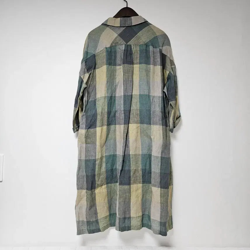 [BUNJANG] isae Linen Check Shirt Dress Long Shirt Style / 이새 isae 체크 셔츠 린넨 원피스 롱 남방 스타일