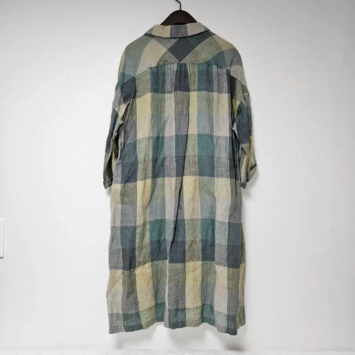 [BUNJANG] isae Linen Check Shirt Dress Long Shirt Style / 이새 isae 체크 셔츠 린넨 원피스 롱 남방 스타일
