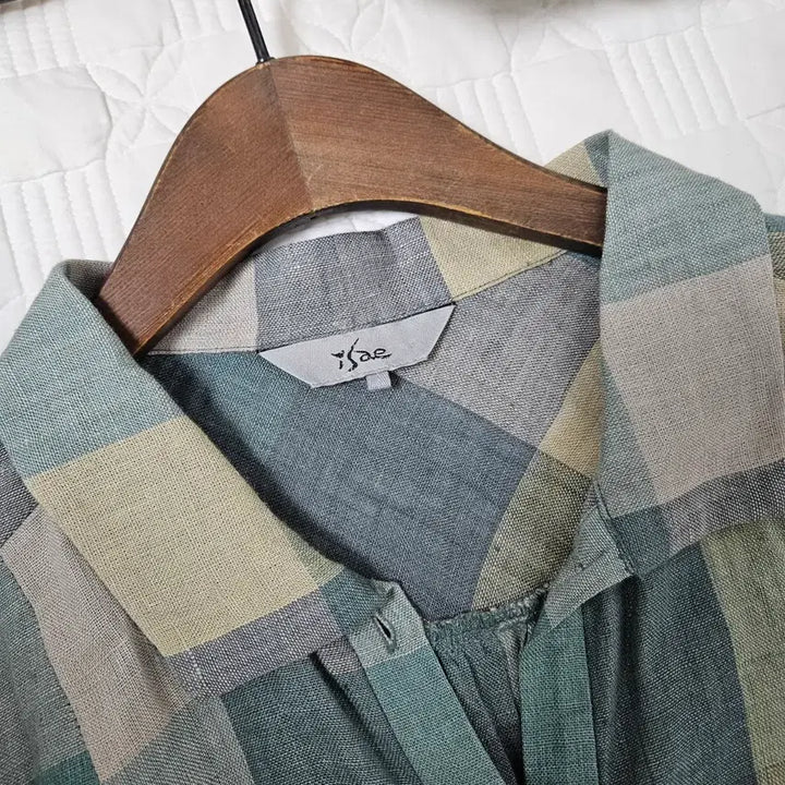 [BUNJANG] isae Linen Check Shirt Dress Long Shirt Style / 이새 isae 체크 셔츠 린넨 원피스 롱 남방 스타일