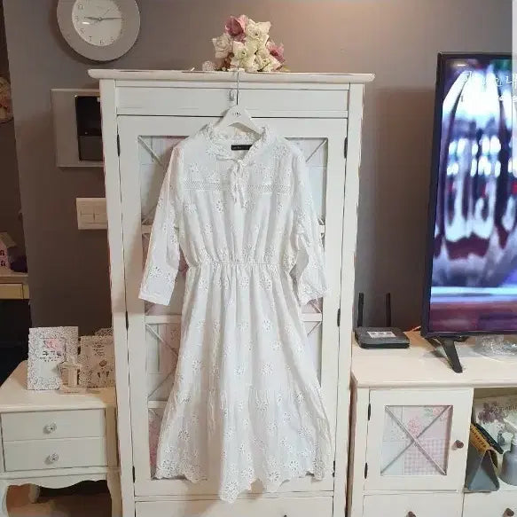 [BUNJANG] Punch Lace White Long Dress / 펀칭 레이스 화이트 롱원피스/55-정66