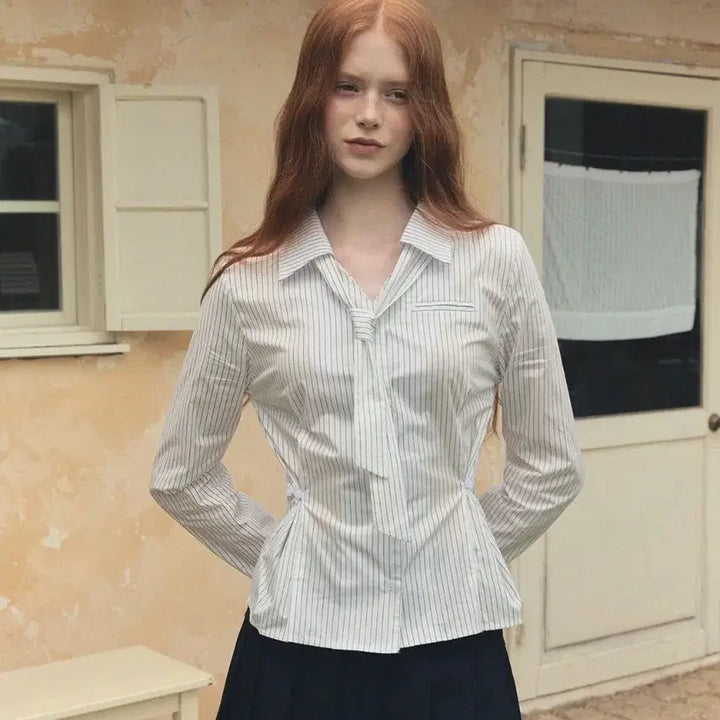 [BUNJANG] Twi Slim Fit Stripe Tie Shirt / 트위 슬림핏 스트라이프 타이 셔츠