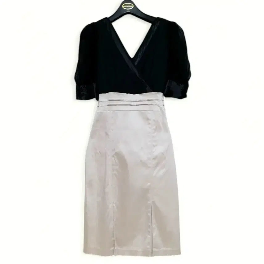 [BUNJANG] Black Puff Sleeve Sheer Chiffon Dress / 55 여성 정장 원피스 쉬폰  블랙 스판 여자 스커트 치마 검정 원피스