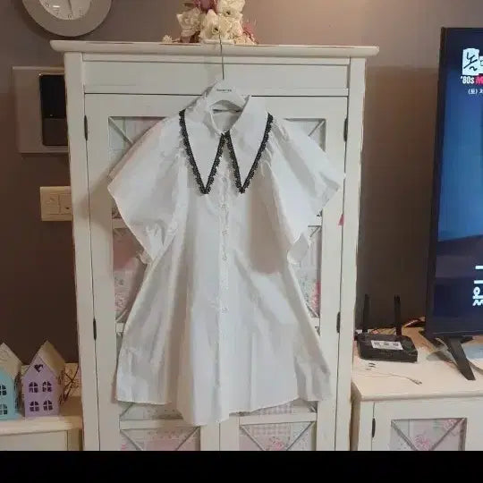 [BUNJANG] Zara Lace Big Collar White Shirt Dress / 자라 레이스 빅카라 화이트 셔츠원피스 롱셔츠/55