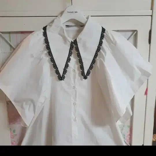 [BUNJANG] Zara Lace Big Collar White Shirt Dress / 자라 레이스 빅카라 화이트 셔츠원피스 롱셔츠/55