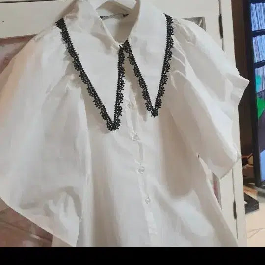 [BUNJANG] Zara Lace Big Collar White Shirt Dress / 자라 레이스 빅카라 화이트 셔츠원피스 롱셔츠/55