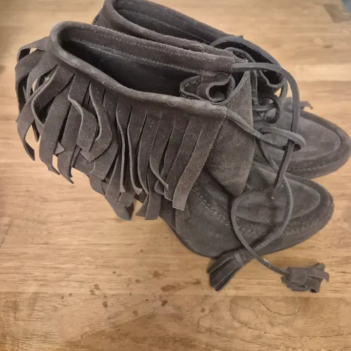 [BUNJANG] Suede Tassel Detail Ankle Boots / 스웨이드 태슬 장식 앵클 부츠