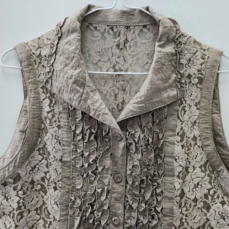 [BUNJANG] Vintage Maxi Lace Frill Sleeveless Blouse M-L / 빈티지 맥시 레이스 프릴 블라우스 슬리브리스 M-L