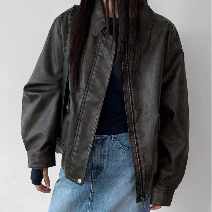 [BUNJANG] Manique Seck Leather Jacket Brown / 매니크 세크 레더 자켓 브라운 s 누빔x