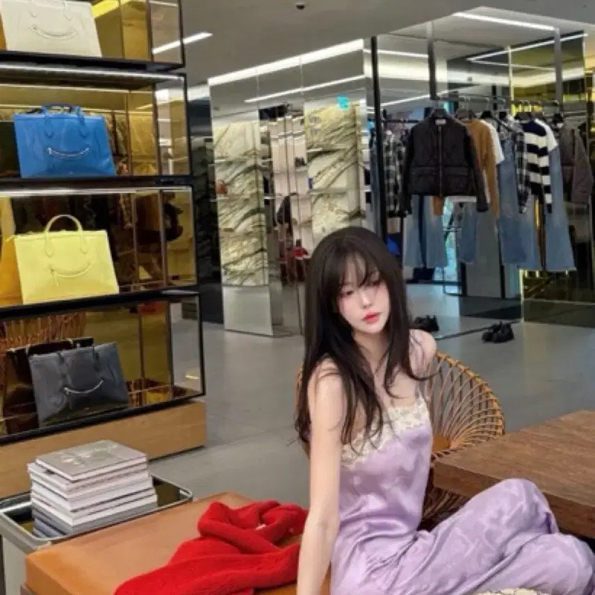 [BUNJANG] Studio Soe Lavender Lace Satin Long Dress (Size S) / studio soe 쏘님 라벤더 레이스 새틴 롱 원피스 s