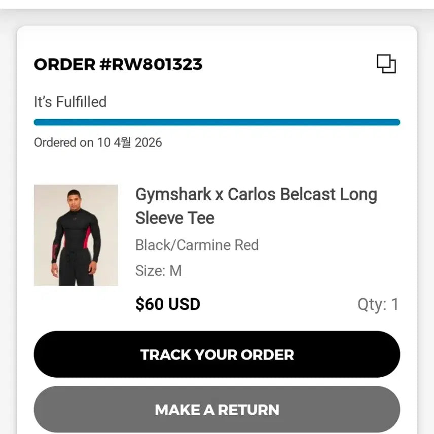 [BUNJANG] Gymshark Carlos Long Sleeve T-Shirt Medium New / 짐샤크 카를로스 롱슬리브 M 새상품