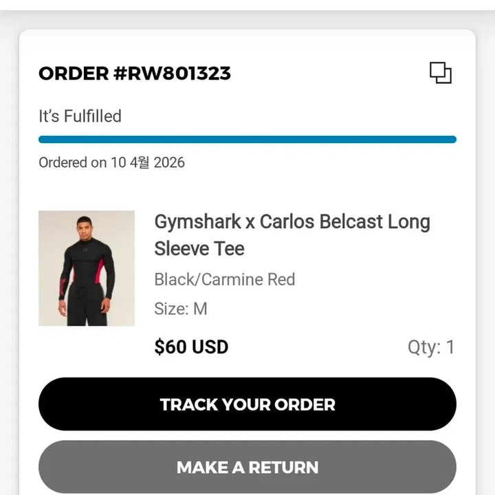 [BUNJANG] Gymshark Carlos Long Sleeve T-Shirt Medium New / 짐샤크 카를로스 롱슬리브 M 새상품