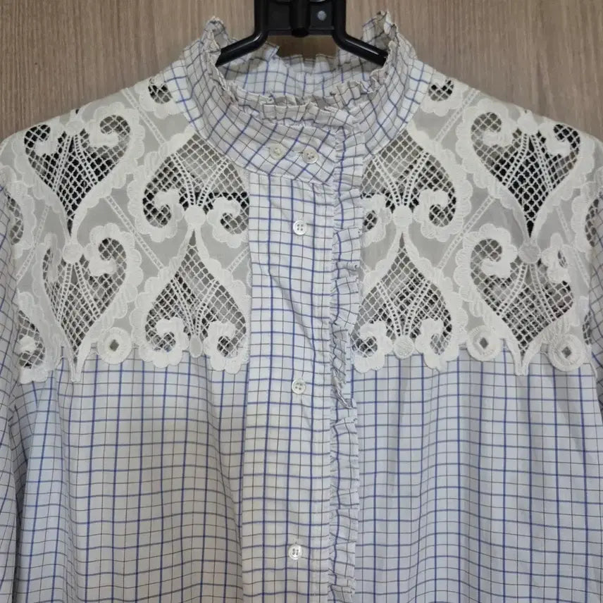 [BUNJANG] Sandro Paris Check Lace Blouse / 산드로 체크 레이스 블라우스(여성)