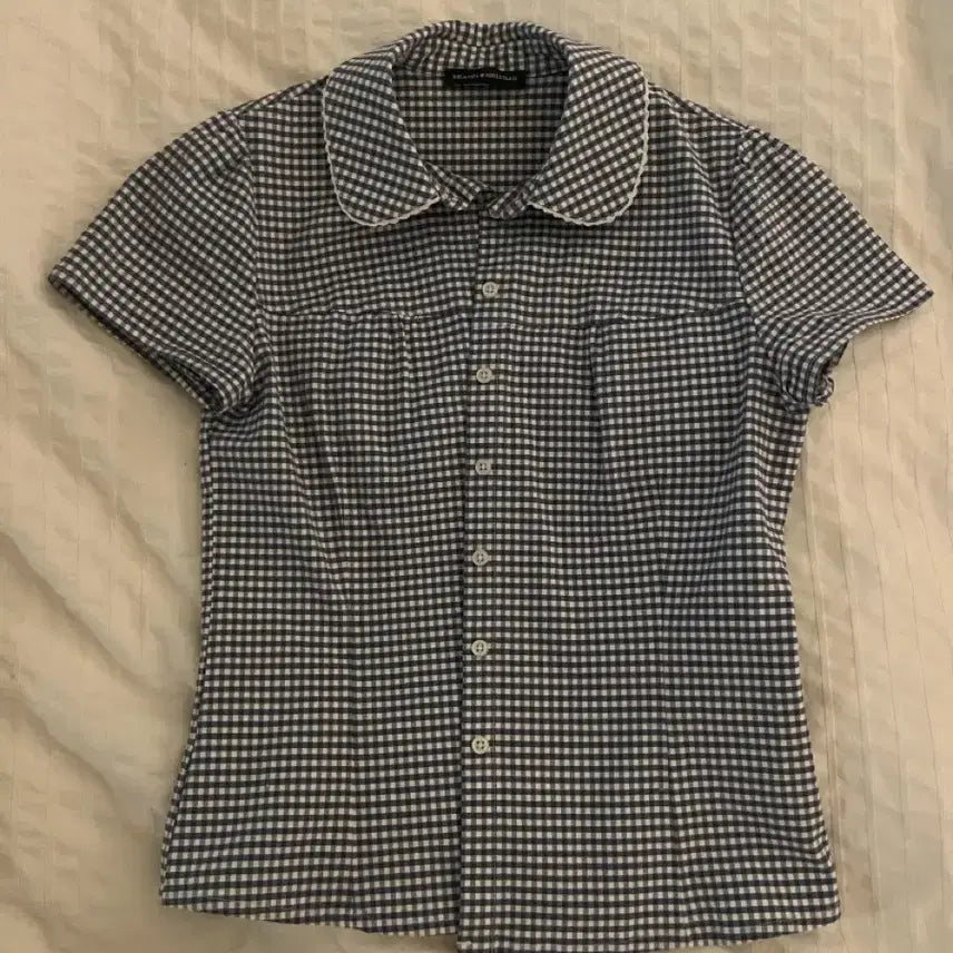[BUNJANG] Brandy Melville Navy Check Short Sleeve Blouse / 브랜디멜빌 체크 반팔 블라우스 네이비