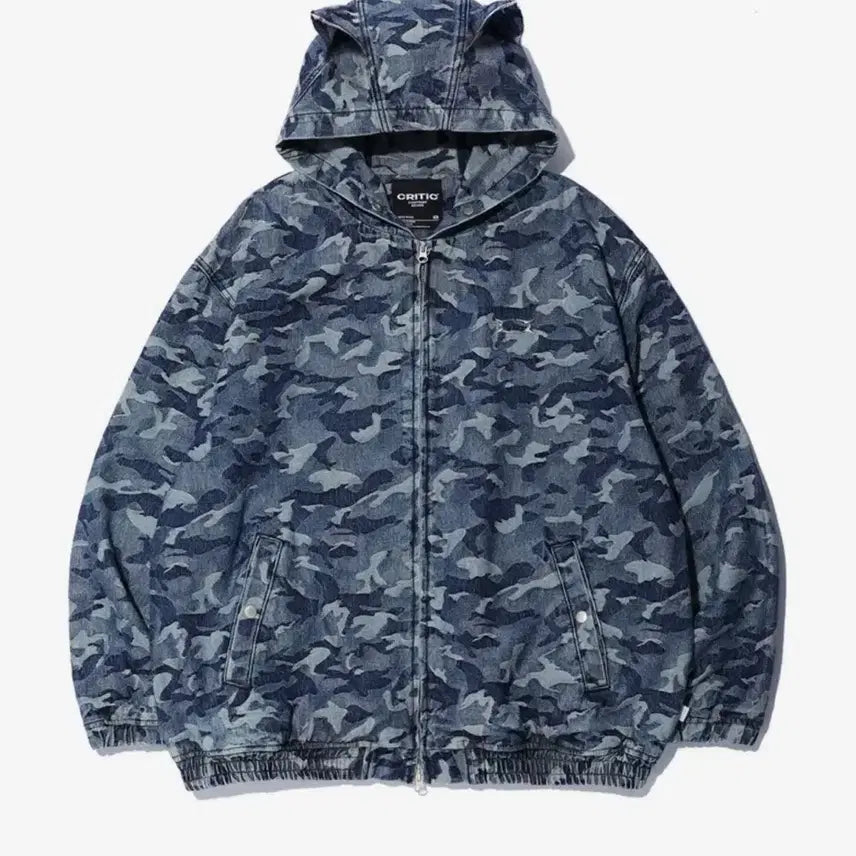 [BUNJANG] Critic Devil Ears Camo Washing Setup Denim Hoody Zip Up Blue / 크리틱 데빌 이어 카모 워싱 셋업 데님 후드집업 블루