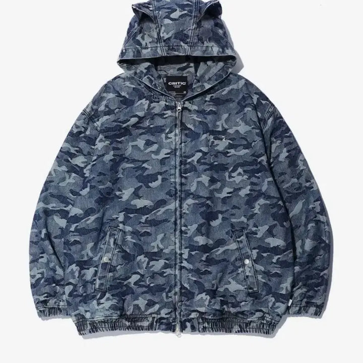 [BUNJANG] Critic Devil Ears Camo Washing Setup Denim Hoody Zip Up Blue / 크리틱 데빌 이어 카모 워싱 셋업 데님 후드집업 블루