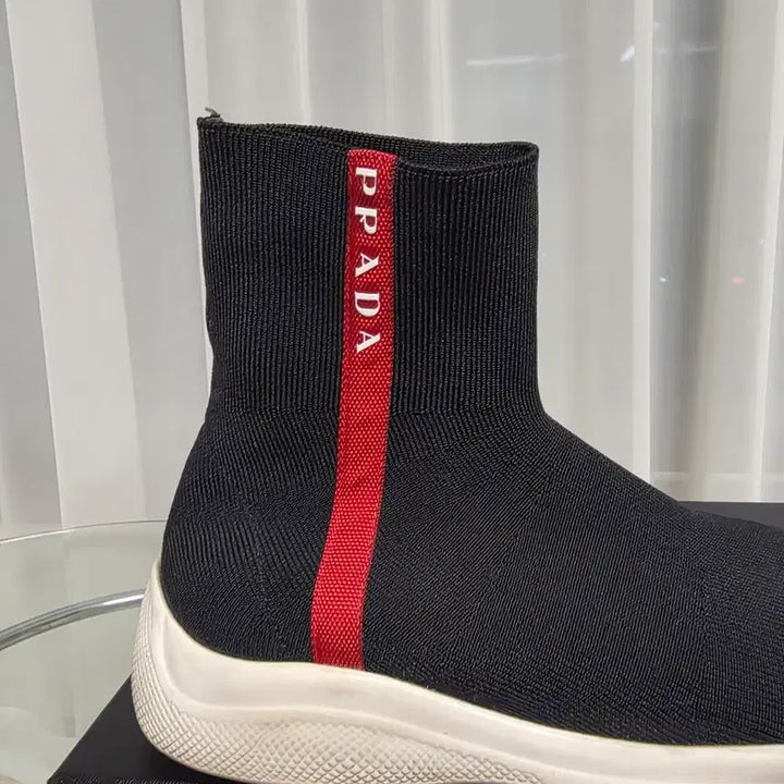 [BUNJANG] Prada Logo Knit Socks High-Top Sneakers Black Women&