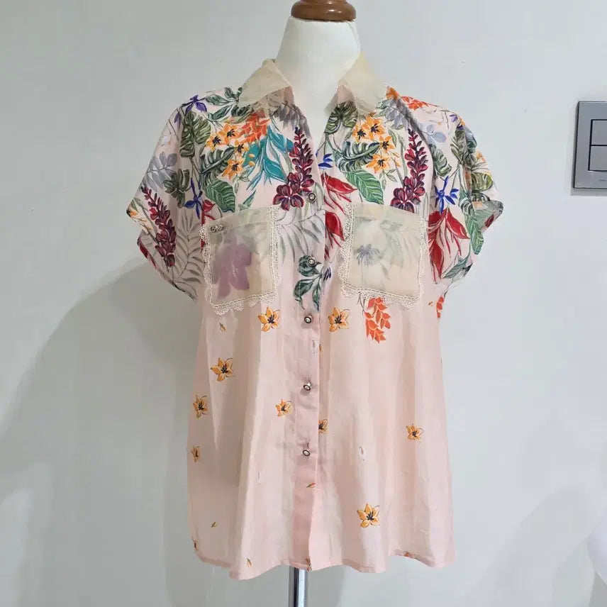 [BUNJANG] Vintage Floral Oriental Y2K Romantic Lace Batwing Blouse / 빈티지)플로럴 오리엔탈 y2k 레이스 모리걸 가오리핏 로맨틱 셔츠블라우스