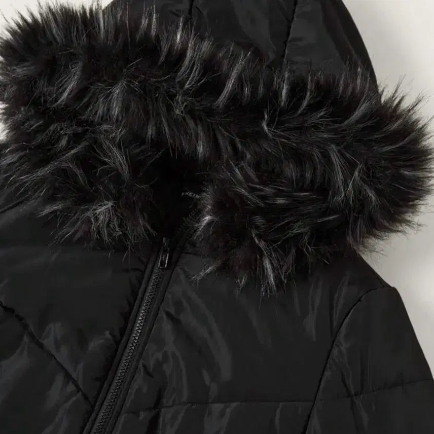 [BUNJANG] Black Faux Fur Hooded Short Padded Jacket / 블랙 퍼 후드 숏패딩