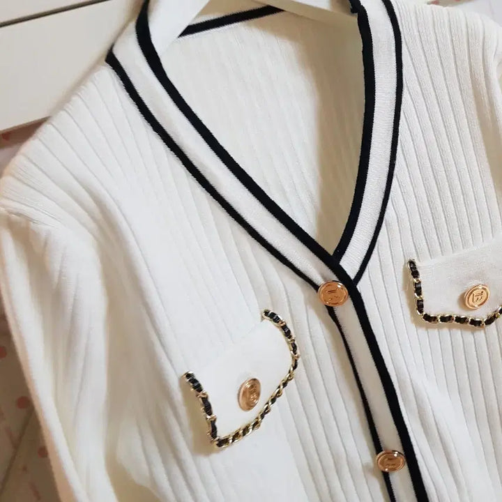 [BUNJANG] White Knit Cardigan Sweater - Size 55 / 니트 스웨터 가디건/55
