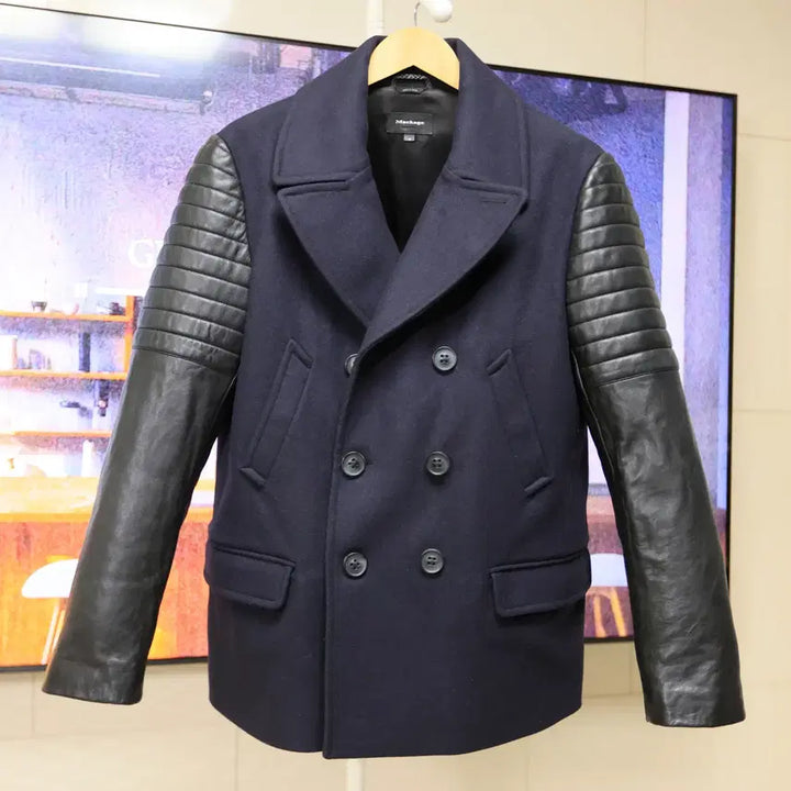 [BUNJANG] Mackage Leather Sleeve Biker Peacoat Cashmere Wool Blend / 맥케이지 Mackage  피코트 캐시미어,소가죽