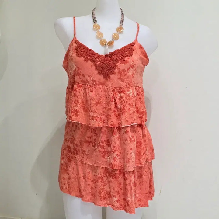 [BUNJANG] Mudd Bohemian Floral Lace Ruffle Mori Girl Summer Sleeveless Top / 미국빈티지 mudd)보헤미안 플로럴 캉캉 레이스 러플모리걸 여름슬리브리스