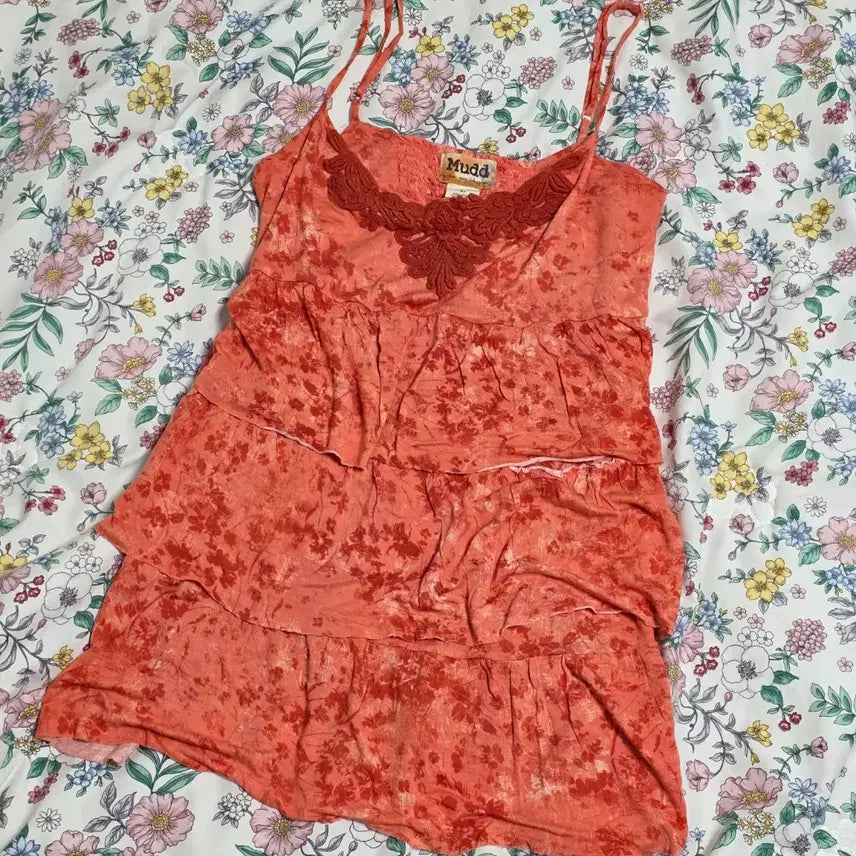 [BUNJANG] Mudd Bohemian Floral Lace Ruffle Mori Girl Summer Sleeveless Top / 미국빈티지 mudd)보헤미안 플로럴 캉캉 레이스 러플모리걸 여름슬리브리스
