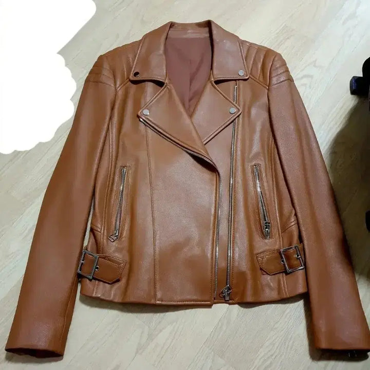 [BUNJANG] Italian Lambskin Leather Rider Jacket - Size 85 - Brown / 이태리 양 가죽 자켓 라이더 85 사이즈 갈색 밤색