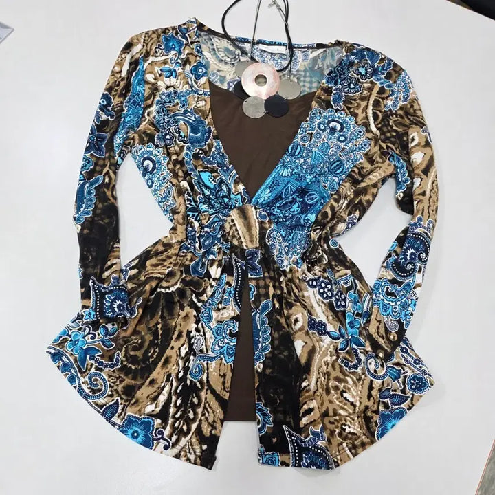 [BUNJANG] Kim &amp; Rogers Paisley Floral Print Long Sleeve Blouse / 미국빈티지)오리엔탈 에스닉 페이즐리 브라운블루 플로럴 레이어드 롱슬리브