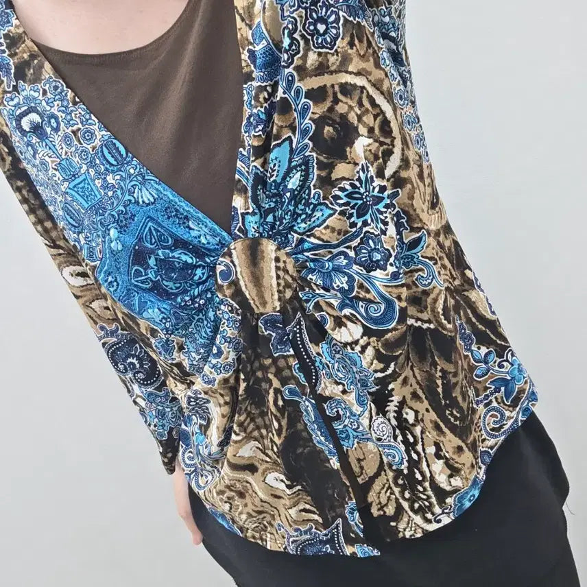 [BUNJANG] Kim &amp; Rogers Paisley Floral Print Long Sleeve Blouse / 미국빈티지)오리엔탈 에스닉 페이즐리 브라운블루 플로럴 레이어드 롱슬리브