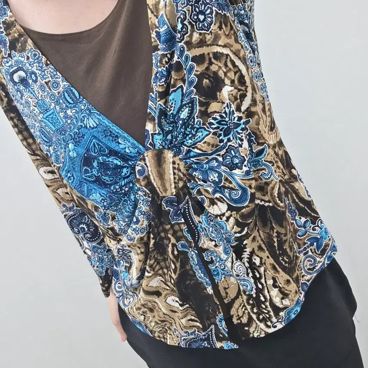[BUNJANG] Kim &amp; Rogers Paisley Floral Print Long Sleeve Blouse / 미국빈티지)오리엔탈 에스닉 페이즐리 브라운블루 플로럴 레이어드 롱슬리브