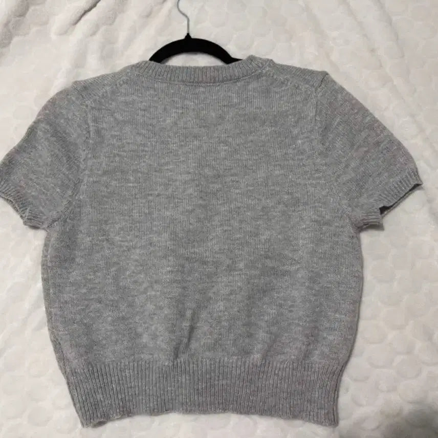 [BUNJANG] Short Sleeve Cropped Knit Cardigan (Gray, Black) / 반팔 크롭 니트 가디건(회색,블랙)
