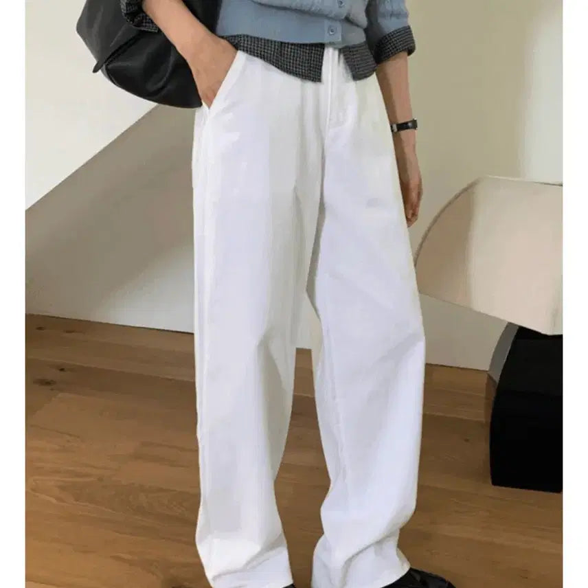 [BUNJANG] LikeU White Cotton Pants (Short Length) / 라이크유 화이트 코튼 팬츠