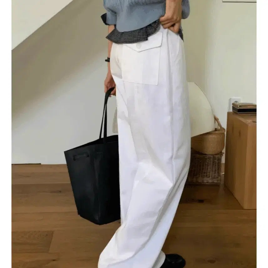 [BUNJANG] LikeU White Cotton Pants (Short Length) / 라이크유 화이트 코튼 팬츠