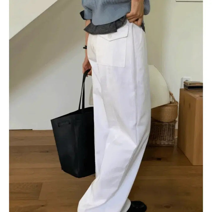 [BUNJANG] LikeU White Cotton Pants (Short Length) / 라이크유 화이트 코튼 팬츠