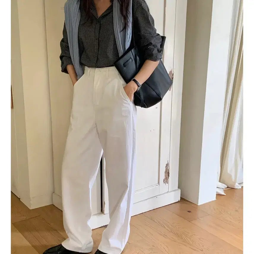 [BUNJANG] LikeU White Cotton Pants (Short Length) / 라이크유 화이트 코튼 팬츠
