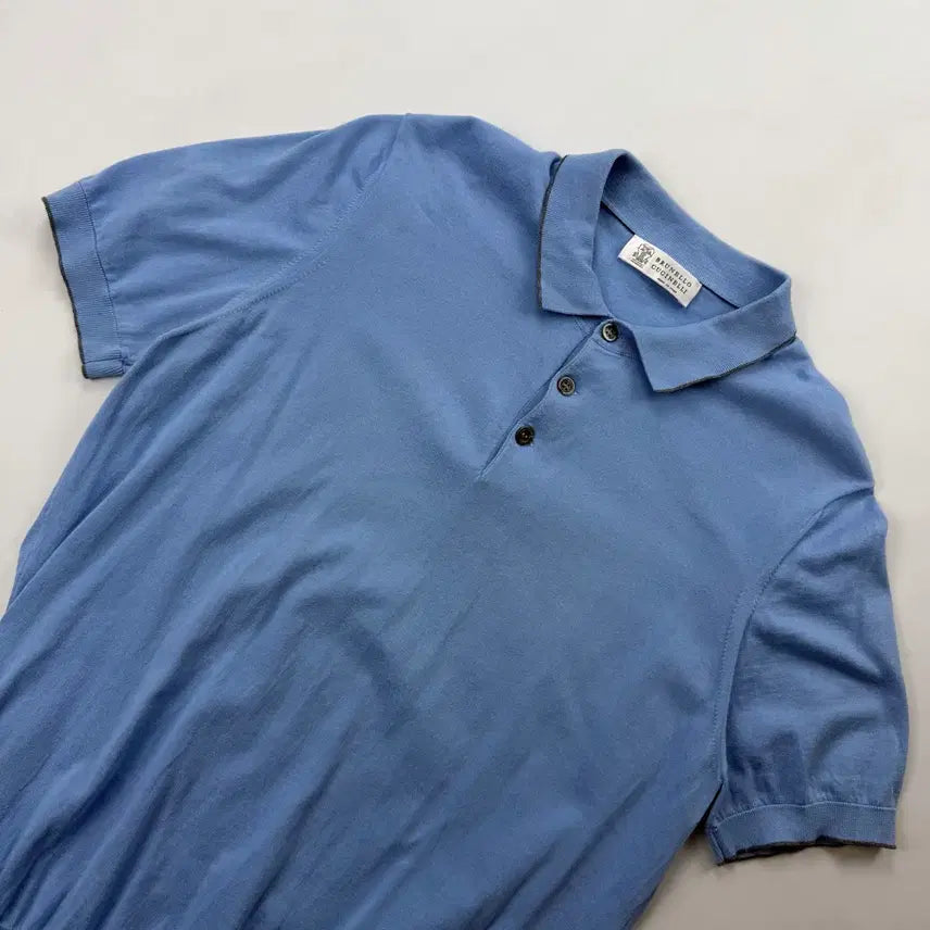 [BUNJANG] Brunello Cucinelli Sky Blue Knit Short Sleeve Polo Shirt / 브루넬로쿠치넬리 스카이블루 니트 반팔 카라티