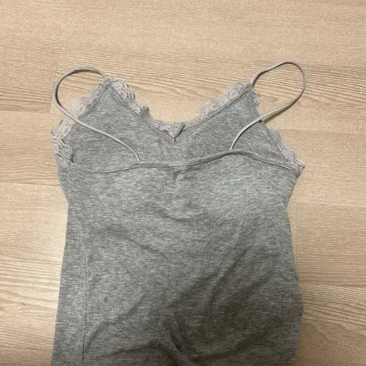 [BUNJANG] Lace Strap Camisole T-Shirt Gray / 레이스 끈 나시 티셔츠 그레이