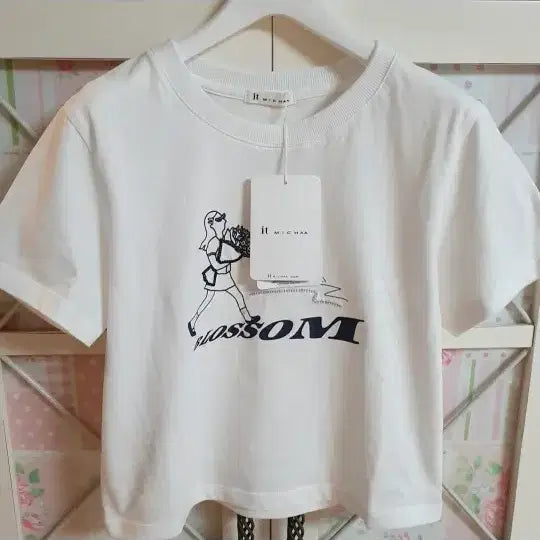 [BUNJANG] It Michaa T-Shirt White Black Print / 잇미샤 티셔츠/55-정66 새상품